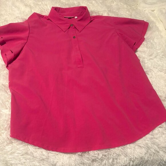Chico's size 16 pink short-sleeved blouse with metal buttons - Picture 1 of 6